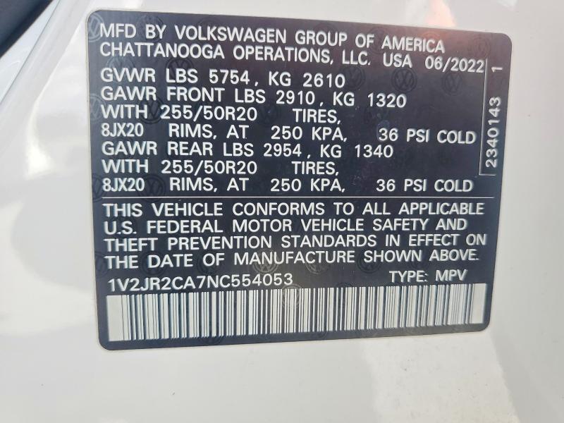 Aukcja sprzedaży 2022 Volkswagen Atlas, vin: 1V2JR2CA7NC554053, numer aukcji: 52024906