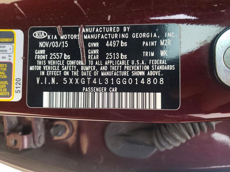 51463936 :رقم المزاد ، 5XXGT4L31GG014808 vin ، 2016 Kia Optima مزاد بيع
