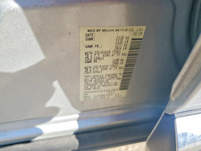 Auction sale of the 2020 Nissan Murano, vin: 5N1AZ2AJ7LN141762, lot number: 50300996
