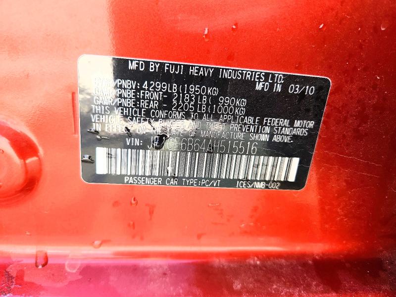Aukcja sprzedaży 2010 Subaru Impreza, vin: JF1GE6B64AH515516, numer aukcji: 51830016