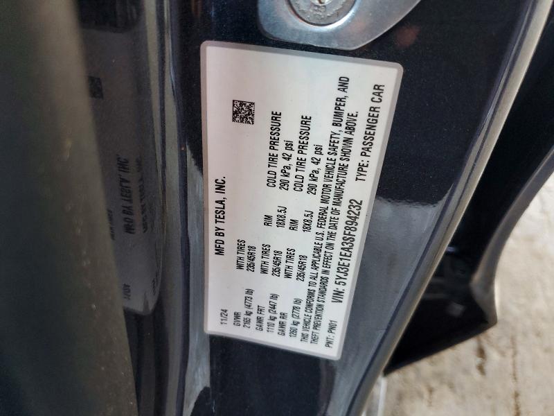 48711476 :رقم المزاد ، 5YJ3E1EA3SF894232 vin ، 2025 Tesla Model 3 مزاد بيع