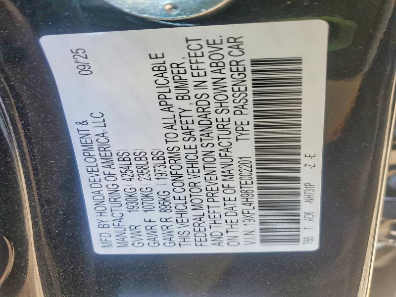 2026 Honda Civic მანქანა იყიდება აუქციონზე, vin: 19XFL4H98TE002201, აუქციონის ნომერი: 49944716
