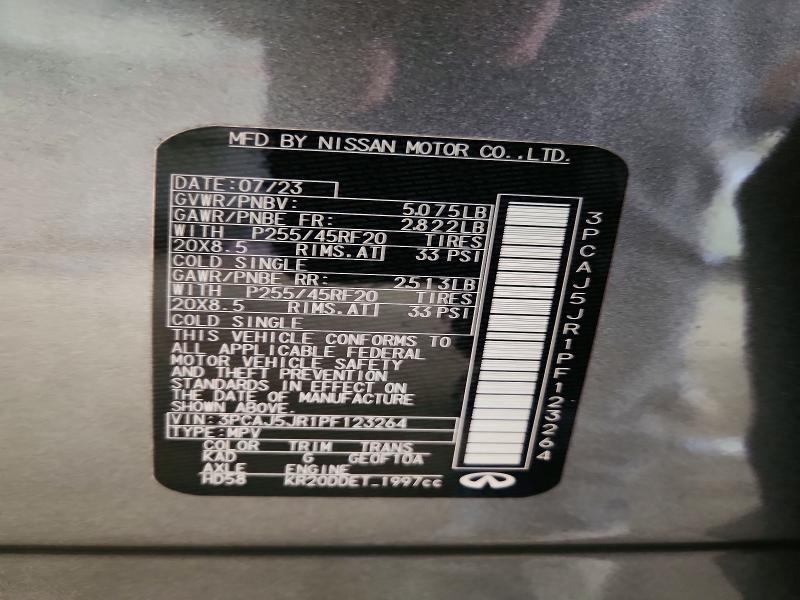 50887116 :رقم المزاد ، 3PCAJ5JR1PF123264 vin ، 2023 Infiniti Qx55 مزاد بيع