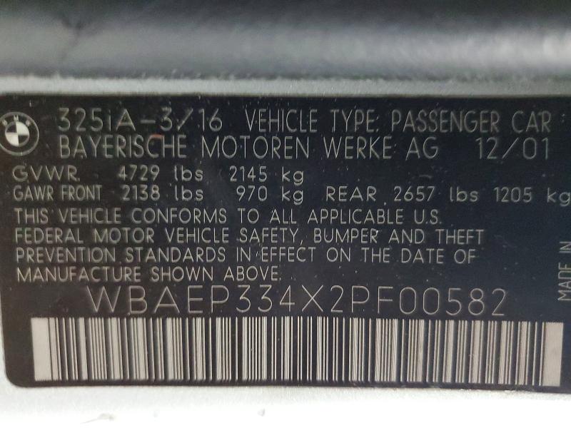 48939286 :رقم المزاد ، WBAEP334X2PF00582 vin ، 2002 Bmw 325 مزاد بيع