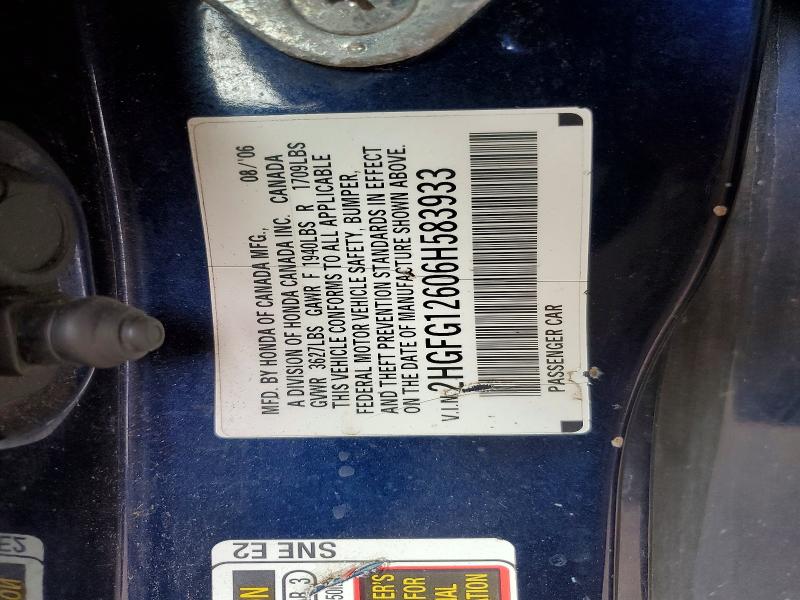 Aukcja sprzedaży 2006 Honda Civic, vin: 2HGFG12606H583933, numer aukcji: 49858266
