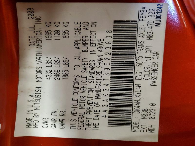 Продаж на аукціоні авто 2009 Mitsubishi Eclipse, vin: 4A3AK34T39E023838, номер лоту: 48315296