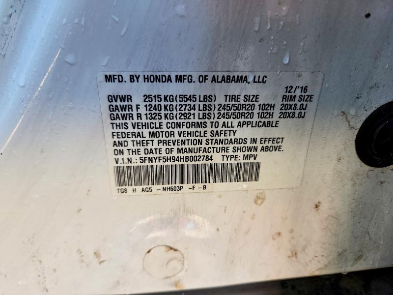 Aukcja sprzedaży 2017 Honda Pilot, vin: 5FNYF5H94HB002784, numer aukcji: 49813236