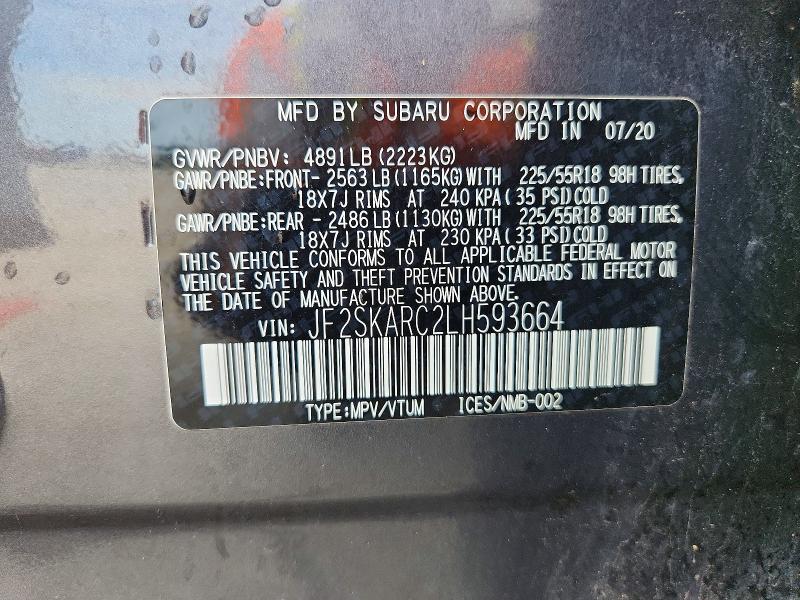 Aukcja sprzedaży 2020 Subaru Forester, vin: JF2SKARC2LH593664, numer aukcji: 49593956