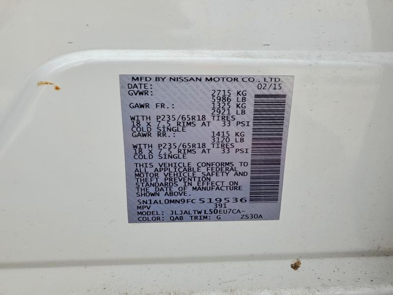 50163716 :رقم المزاد ، 5N1AL0MN9FC519536 vin ، 2015 Infiniti Qx60 مزاد بيع