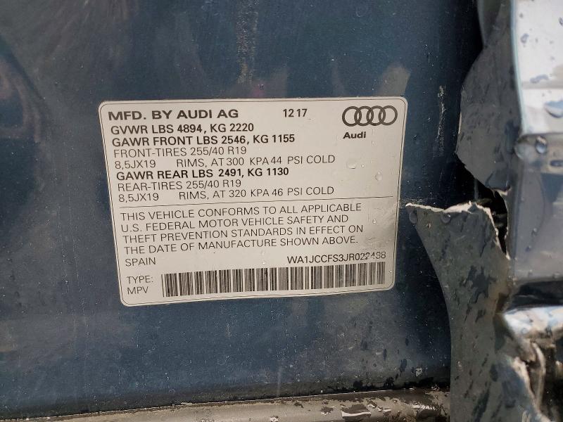 2018 Audi Q3 მანქანა იყიდება აუქციონზე, vin: WA1JCCFS3JR022488, აუქციონის ნომერი: 49784906