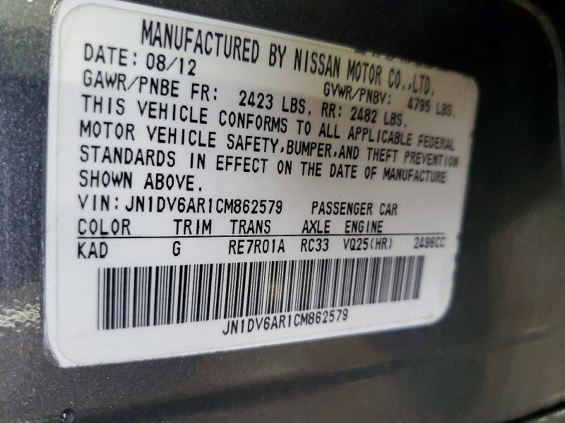 Aukcja sprzedaży 2012 Infiniti G25 Sedan, vin: JN1DV6AR1CM862579, numer aukcji: 51125736