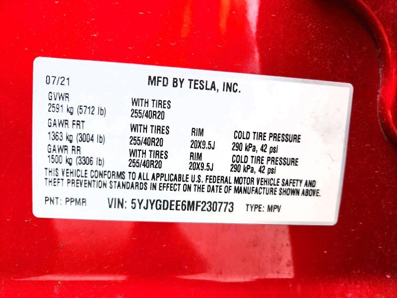 Aukcja sprzedaży 2021 Tesla Model Y, vin: 5YJYGDEE6MF230773, numer aukcji: 49785326
