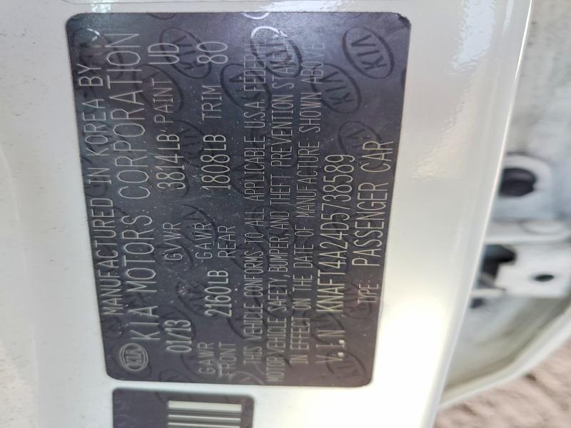 2013 Kia Forte მანქანა იყიდება აუქციონზე, vin: KNAFT4A24D5738589, აუქციონის ნომერი: 49821386