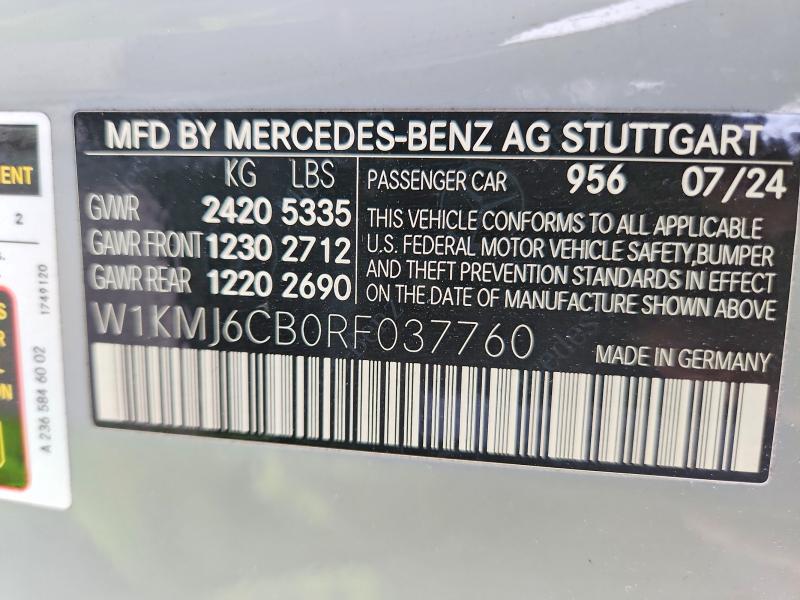 2024 Mercedes-benz Cle მანქანა იყიდება აუქციონზე, vin: W1KMJ6CB0RF037760, აუქციონის ნომერი: 50736076