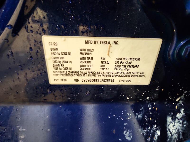 50419916 :رقم المزاد ، 5YJYGDEE2LF026616 vin ، 2020 Tesla Model Y مزاد بيع