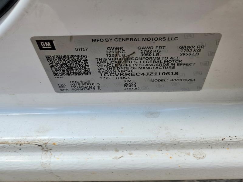Продаж на аукціоні авто 2018 Chevrolet Silverado, vin: 1GCVKREC4JZ110618, номер лоту: 50879776
