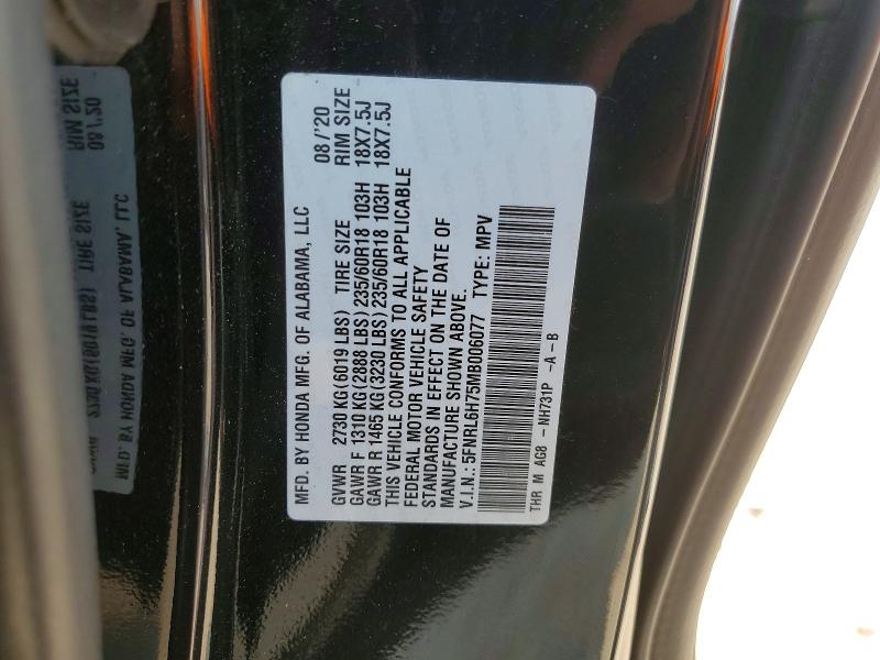 Aukcja sprzedaży 2021 Honda Odyssey, vin: 5FNRL6H75MB006077, numer aukcji: 49179966