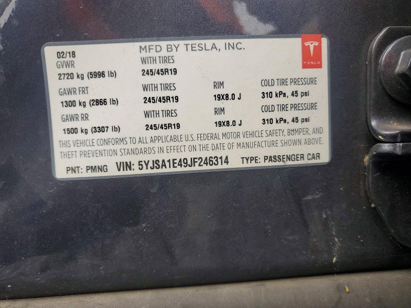 48494306 :رقم المزاد ، 5YJSA1E49JF246314 vin ، 2018 Tesla Model S مزاد بيع