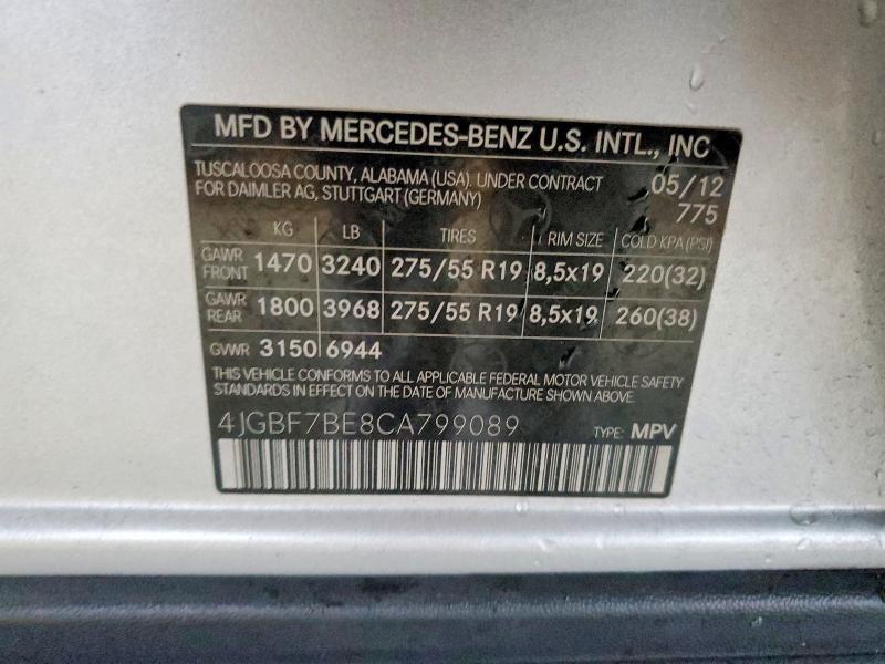 2012 Mercedes-benz Gl მანქანა იყიდება აუქციონზე, vin: 4JGBF7BE8CA799089, აუქციონის ნომერი: 50823766