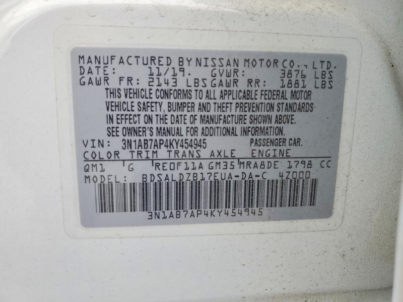 Продаж на аукціоні авто 2019 Nissan Sentra, vin: 3N1AB7AP4KY454945, номер лоту: 50705726