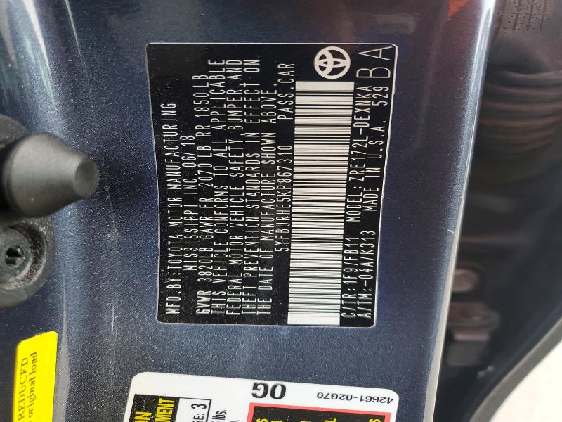Продажа на аукционе авто 2019 Toyota Corolla, vin: 5YFBURHE5KP867310, номер лота: 49547936