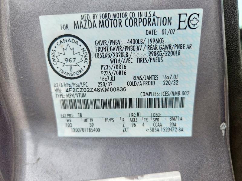 50407156 :رقم المزاد ، 4F2CZ02Z48KM00836 vin ، 2008 Mazda Tribute مزاد بيع