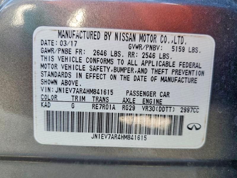 47763856 :رقم المزاد ، JN1EV7AR4HM841615 vin ، 2017 Infiniti Q50 مزاد بيع