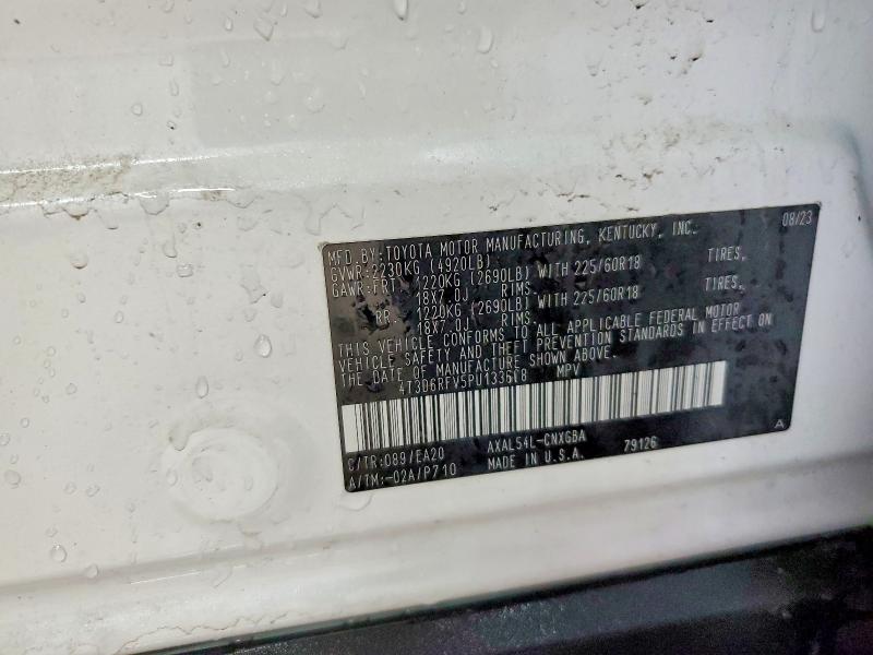 49919026 :رقم المزاد ، 4T3D6RFV5PU133608 vin ، 2023 Toyota Rav4 مزاد بيع