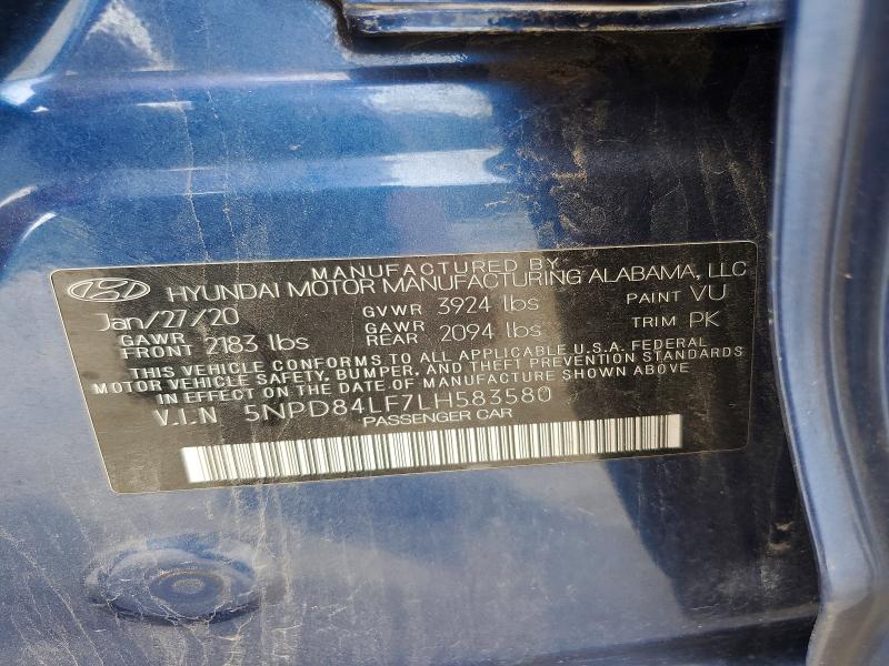 2020 Hyundai Elantra მანქანა იყიდება აუქციონზე, vin: 5NPD84LF7LH583580, აუქციონის ნომერი: 50240106