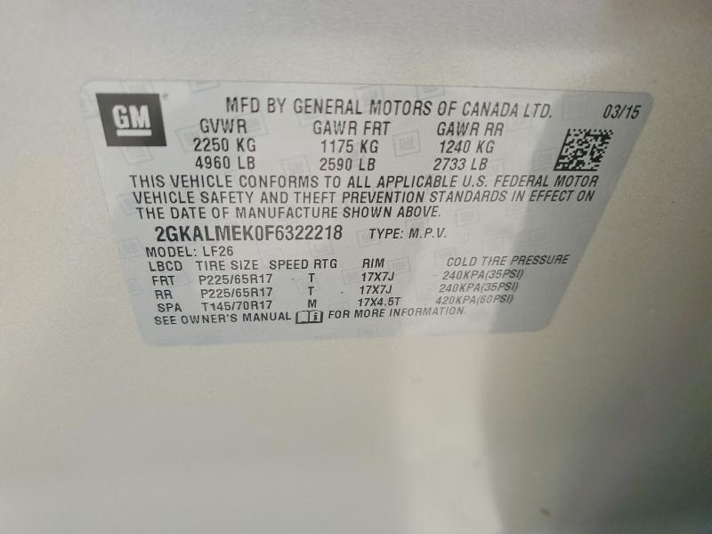 Продаж на аукціоні авто 2015 Gmc Terrain, vin: 2GKALMEK0F6322218, номер лоту: 51415946