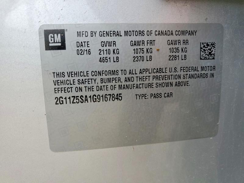 2016 Chevrolet Impala მანქანა იყიდება აუქციონზე, vin: 2G11Z5SA1G9167845, აუქციონის ნომერი: 50359576