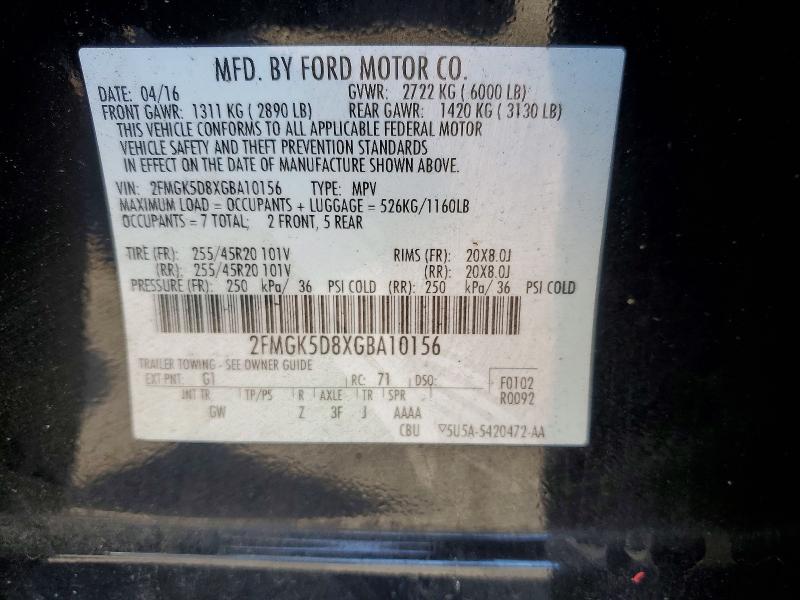 51813856 :رقم المزاد ، 2FMGK5D8XGBA10156 vin ، 2016 Ford Flex مزاد بيع