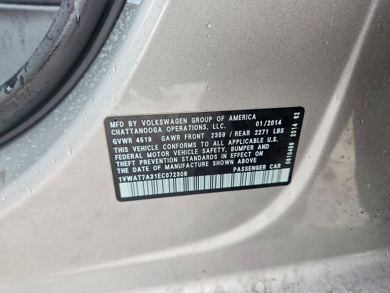 Auction sale of the 2014 Volkswagen Passat, vin: 1VWAT7A31EC072308, lot number: 47227606