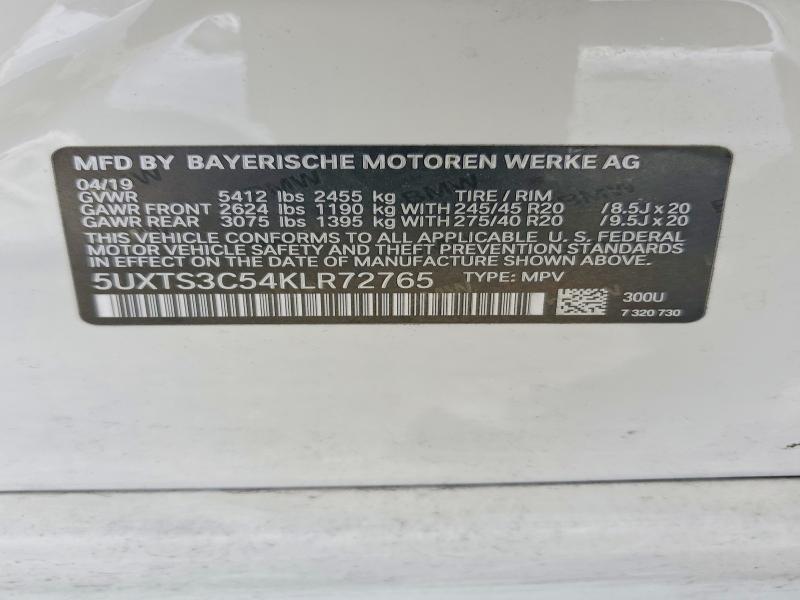 49687996 :رقم المزاد ، 5UXTS3C54KLR72765 vin ، 2019 Bmw X3 مزاد بيع