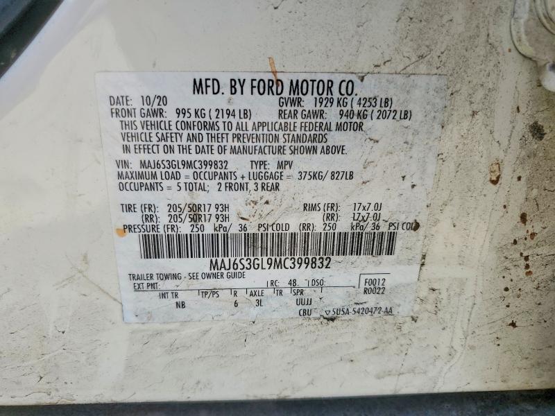 2021 Ford Ecosport მანქანა იყიდება აუქციონზე, vin: MAJ6S3GL9MC399832, აუქციონის ნომერი: 51153026