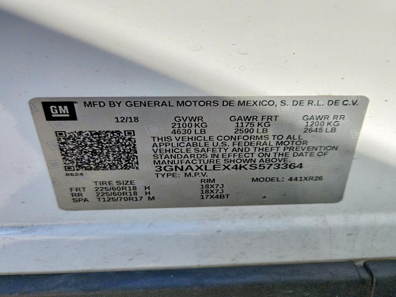 2019 Chevrolet Equinox მანქანა იყიდება აუქციონზე, vin: 3GNAXLEX4KS573364, აუქციონის ნომერი: 49435086