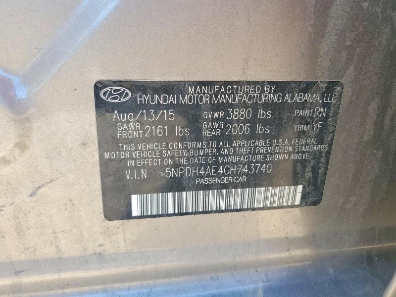 Продажа на аукционе авто 2016 Hyundai Elantra, vin: 5NPDH4AE4GH743740, номер лота: 49037036
