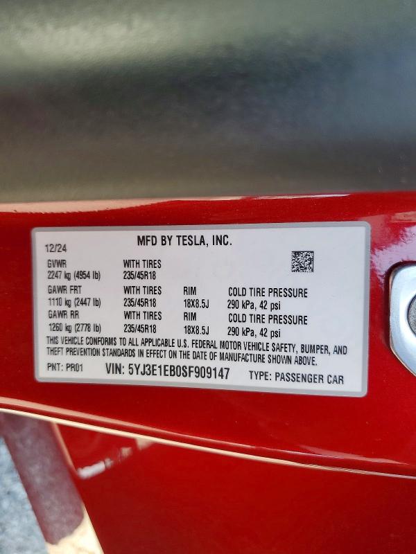 Продажа на аукционе авто 2025 Tesla Model 3, vin: 5YJ3E1EB0SF909147, номер лота: 51751866