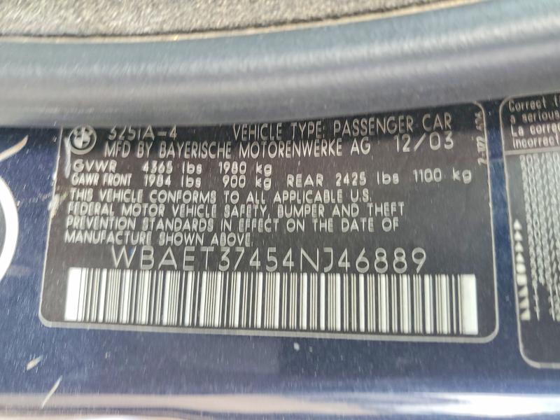 Aukcja sprzedaży 2004 Bmw 325, vin: WBAET37454NJ46889, numer aukcji: 49489056