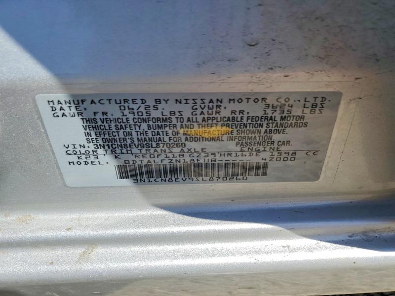 2025 Nissan Versa მანქანა იყიდება აუქციონზე, vin: 3N1CN8EV9SL870260, აუქციონის ნომერი: 50583156