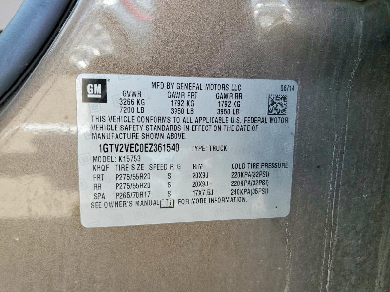 2014 Gmc Sierra მანქანა იყიდება აუქციონზე, vin: 1GTV2VEC0EZ361540, აუქციონის ნომერი: 50966846