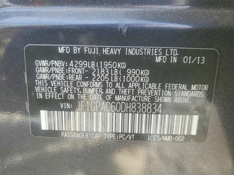 2013 Subaru Impreza მანქანა იყიდება აუქციონზე, vin: JF1GPAC60DH838834, აუქციონის ნომერი: 48208466