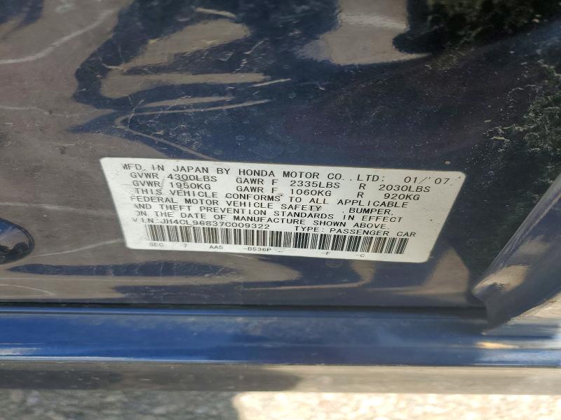 Aukcja sprzedaży 2007 Acura Tsx, vin: JH4CL96837C009322, numer aukcji: 51981166