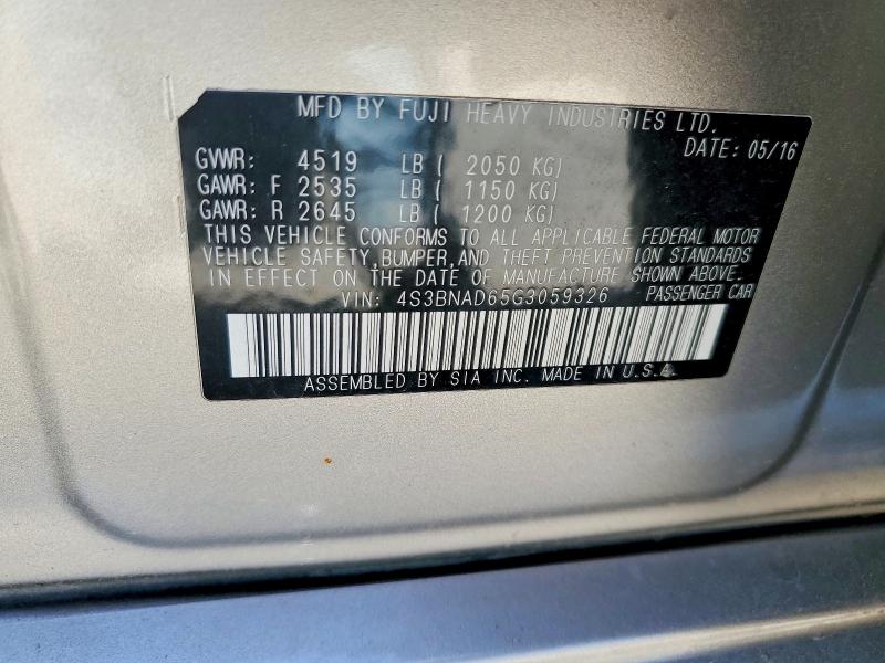 50095276 :رقم المزاد ، 4S3BNAD65G3059326 vin ، 2016 Subaru Legacy مزاد بيع