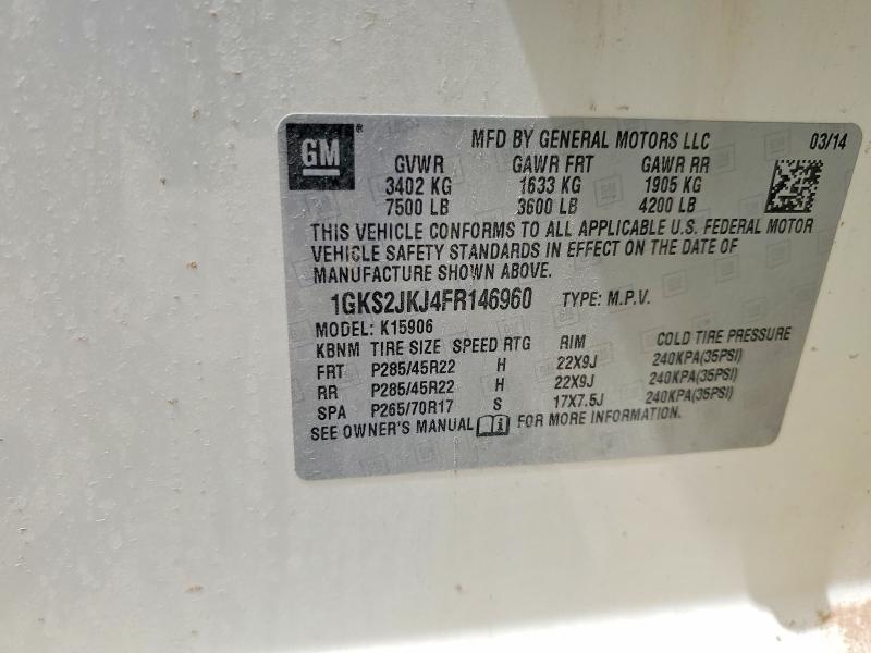 51036966 :رقم المزاد ، 1GKS2JKJ4FR146960 vin ، 2015 Gmc Yukon Xl مزاد بيع