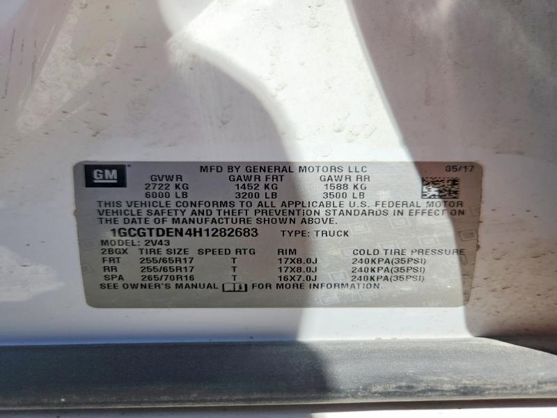 50655166 :رقم المزاد ، 1GCGTDEN4H1282683 vin ، 2017 Chevrolet Colorado مزاد بيع