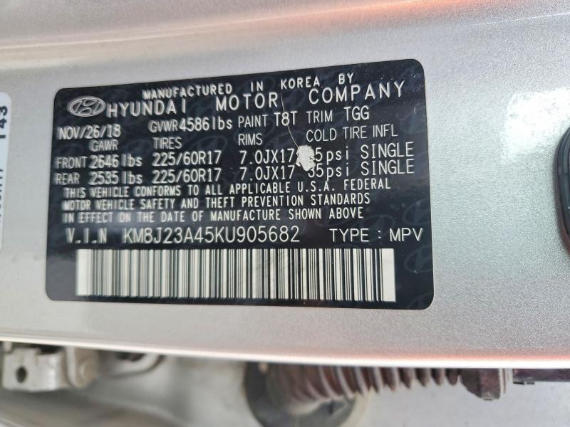 50945996 :رقم المزاد ، KM8J23A45KU905682 vin ، 2019 Hyundai Tucson مزاد بيع