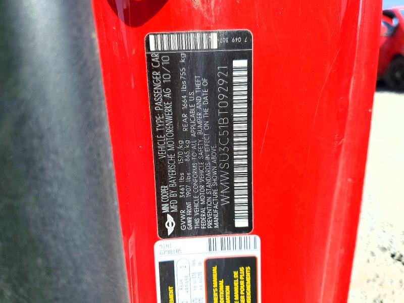 2011 Mini Cooper მანქანა იყიდება აუქციონზე, vin: WMWSU3C51BT092921, აუქციონის ნომერი: 50312866