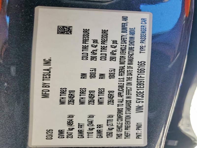 51436046 :رقم المزاد ، 5YJ3E1EB9TF166165 vin ، 2026 Tesla Model 3 مزاد بيع