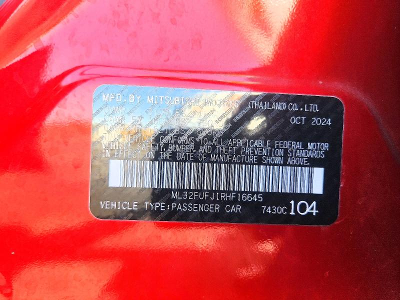 51645846 :رقم المزاد ، ML32FUFJ1RHF16645 vin ، 2024 Mitsubishi Mirage مزاد بيع